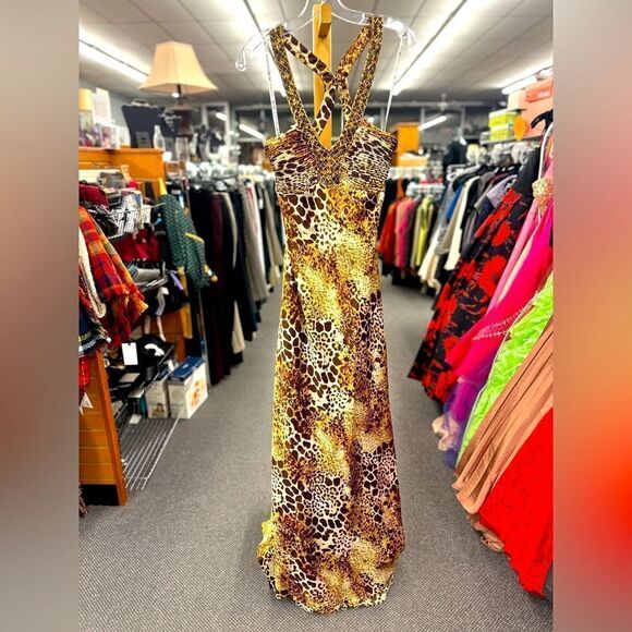 Zum Zum By Niki Livas Ladies 9/10 Animal Print Formal Gown - Picture 1 of 7